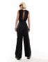 Monki linen sleeveless jumpsuit with tie belt detail in black