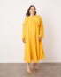 ASOS EDITION Curve long sleeve chiffon maxi dress with gathered detail in orange