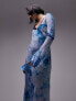 Фото #2 товара Topshop distressed blue floral trim detail maxi dress