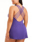 Bleu by Rod Beattie Plus Size Dont Mesh With Me Cross-Back Swim Dress Purple 16W