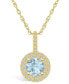 ფოტო #1 პროდუქტის Aquamarine (1-1/4 Ct. T.W.) and Diamond (3/8 Ct. T.W.) Halo Pendant Necklace in 14K Yellow Gold
