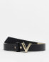 Фото #2 товара Valentino Divina belt in black with silver V buckle