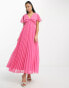 Фото #8 товара ASOS DESIGN Petite angel cape sleeve pleated hem maxi dress in hot pink