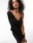 Tophop satin cowl neck one shoulder top in black