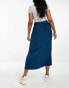 ASOS DESIGN button through midi skirt with tie waist in navy Синий, 32 - фото #2