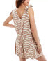 ASOS DESIGN beach bunny tie shoulder playsuit in natural zebra print