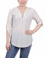 ფოტო #1 პროდუქტის Petite 3/4 Roll Tab Zip Front Jacquard Knit Top