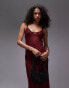 Фото #3 товара Topshop sheer scoop neck slip cami midi dress in berry red