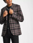 ASOS DESIGN slim blazer in burgundy check