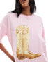 Фото #4 товара ASOS DESIGN oversized t-shirt with cowboy boot graphic in baby pink