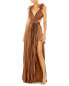 Фото #1 товара Mac Duggal Pleated Feather Cap Sleeve Open Back Gown Women's 6