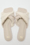 Fabric flat slider sandals with fringe