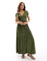 ASOS DESIGN v neck with cap sleeves with lace inserts maxi dress in khaki Зеленый, 38 - фото #1