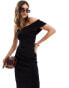 & Other Stories knitted midi dress with asymmetric off-shoulder detail in black Черный, L - EU 44 - фото #4