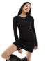 Фото #1 товара Weekday Nicole double layer semi-sheer knit mini dress in black