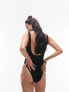 Topshop rib scoop back swimsuit in black