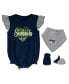 Girls Newborn and Infant College Navy, Heathered Gray Seattle Seahawks All The Love Bodysuit Bib and Booties Set