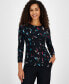 ფოტო #1 პროდუქტის Petite Printed Tie-Side 3/4-Sleeve Top