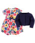 Baby Girls Baby Organic Cotton Dress and Cardigan 2pc Set, Bright Flower