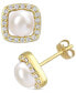 ფოტო #1 პროდუქტის Cultured Freshwater Pearl (6mm) & Lab-Created White Sapphire (3/8 ct. t.w.) Square Halo Stud Earrings in 10k Gold