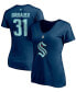 Фото #2 товара Women's Philipp Grubauer Deep Sea Blue Seattle Kraken Authentic Stack Name and Number V-Neck T-shirt