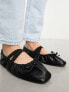 ASOS DESIGN Wide Fit Los Angeles ruched ballet with elastic strap in matte black