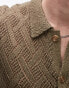 Topman crochet button through shirt in khaki