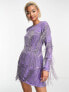 Фото #2 товара ASOS DESIGN embellished shift mini dress with beaded fringe in purple