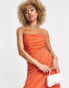 Rare London mesh drape wrap midi pencil dress in orange