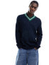 Tommy Jeans regular v-neck cable jumper in navy