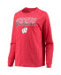 ფოტო #2 პროდუქტის Women's Heathered Red, Gray Wisconsin Badgers Raglan Long Sleeve T-shirt and Shorts Sleep Set