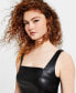 Фото #3 товара Women's Faux-Leather Square-Neck Peplum Top, Created for Macy's