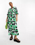 Monki smock midi dress in green abstract print