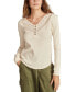 Women's Embroidered Mesh Henley Top