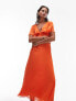 Topshop v neck angel sleeve midi dress with cut out back in orange