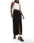 Фото #2 товара DTT denim midi skirt with front split in black