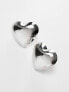 ASOS DESIGN stud earrings with oversized puff heart in silver tone