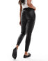 River Island – Beschichtete Jeans in Kroko-Schwarz mit hohem Bund Черный, EU 40 L32 - фото #2