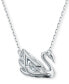 Silver-Tone Dancing Swan Crystal Pendant Necklace, 15" + 2" extender
