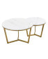 Modern Round Nesting Coffee Table Set 2-Piece White & Marbling Top Gold Base