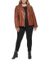 ფოტო #5 პროდუქტის Women's Plus Size Faux-Leather Asymmetric Moto Coat