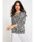 Фото #1 товара Women's Cotton Blend 3/4 Sleeve Zebra Print Tie-Neck T-Shirt containing TENCEL[TM] Modal