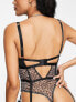 ASOS DESIGN Fuller Bust Lilah mesh underwired body with cut-outs & suspender straps in animal