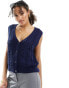 Фото #2 товара Stradivarius braided knit vest in navy