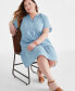ფოტო #3 პროდუქტის Plus Size Split-Neck Flutter-Sleeve Chambray Swing Dress, Created for Macy's