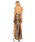 Women's High Neck Crystal Detail Metallic Slit Gown