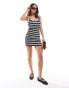 Фото #2 товара ASOS DESIGN ribbed scoop back mini dress with button detail in mono stripe