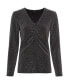 Women's Long Sleeve Silver Lurex V-Neck T-Shirt