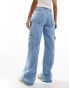 Фото #2 товара DTT Molly high waisted wide leg cargo jeans in light blue wash