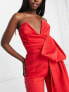 Фото #3 товара ASOS DESIGN scuba plunge bandeau jumpsuit with bow detail in red